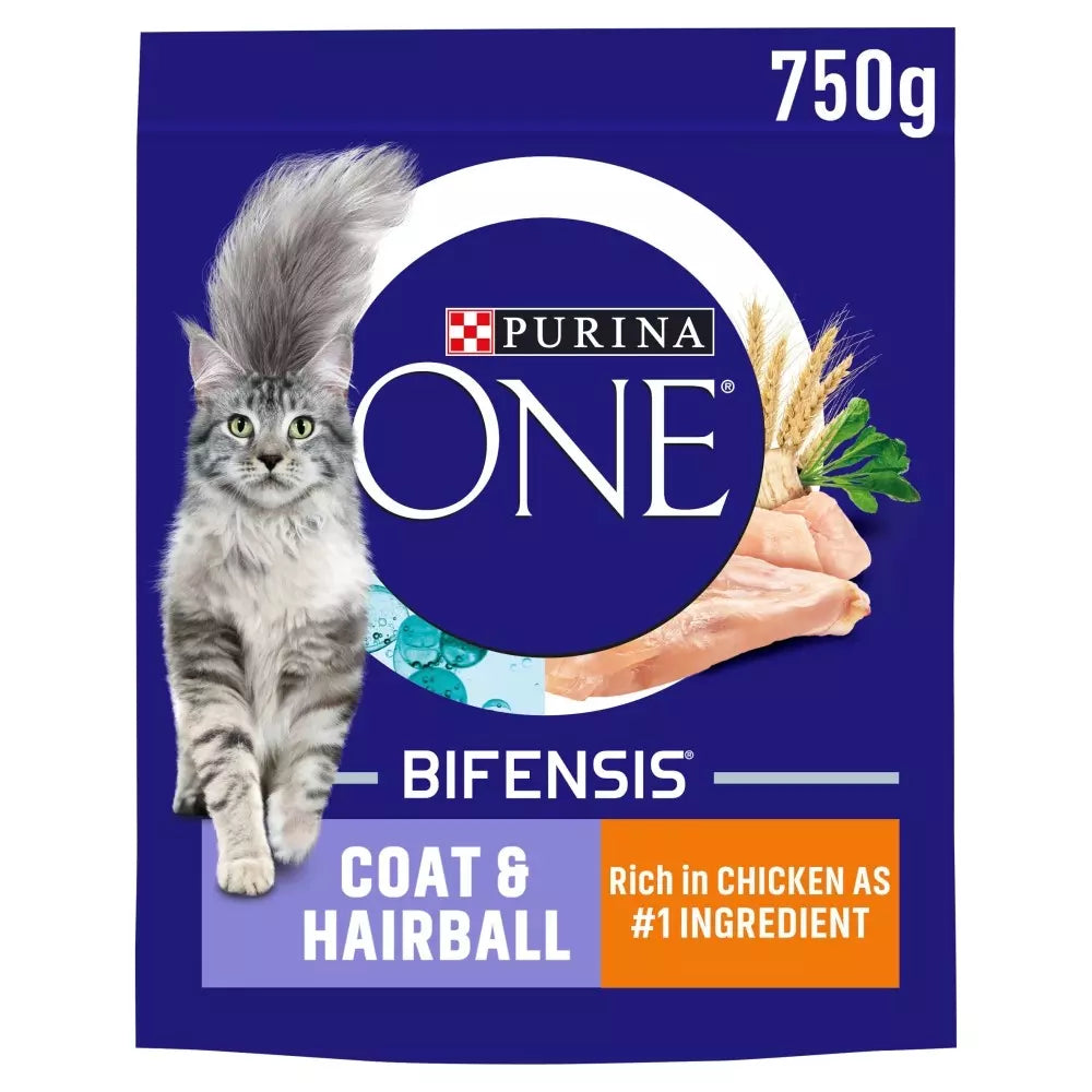 PURINA ONE Adult Coat & Hairball Chicken & Wholegrains Cat Food - 750g